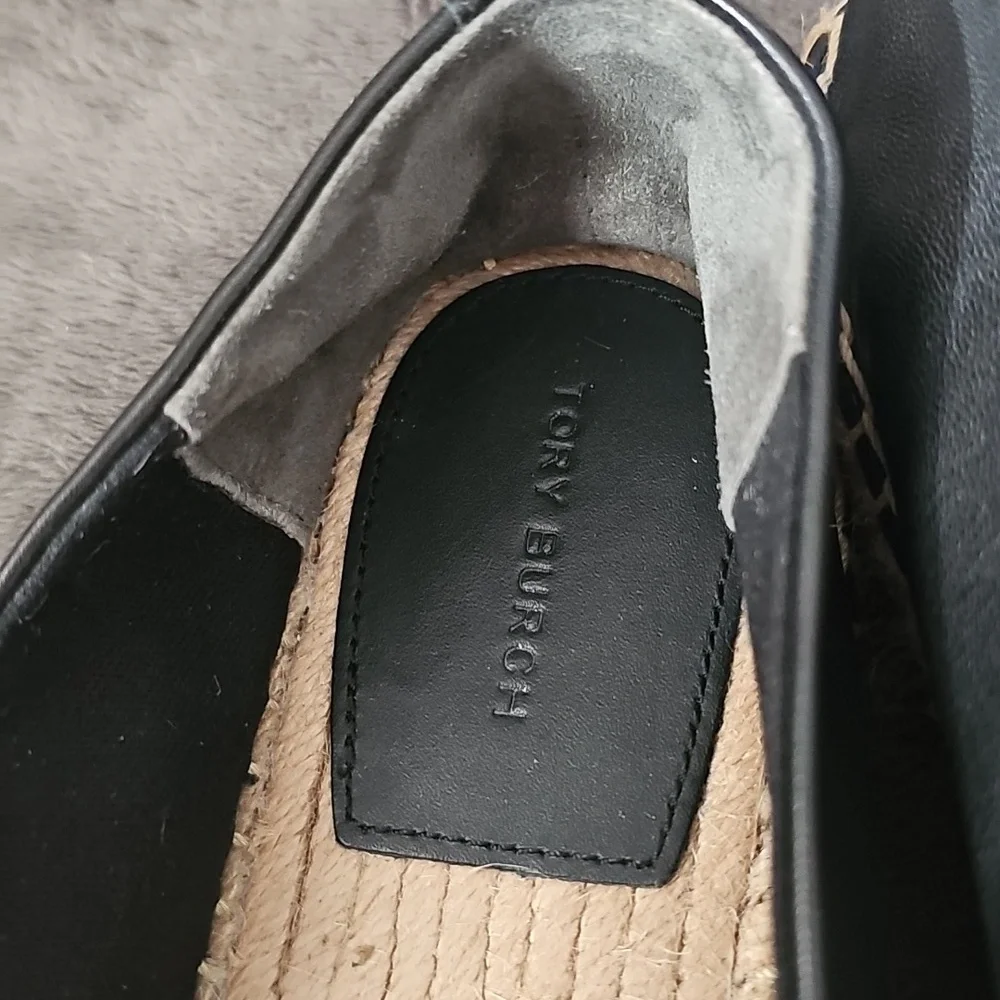 Tory Burch Black Leather Espadrille Slip-Ons - Picture 4 of 9